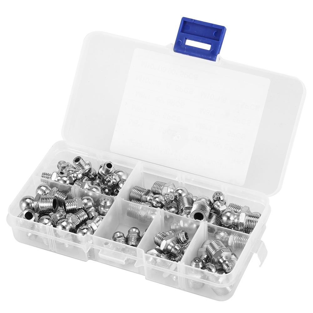 45pcs Steel Grease Zerk Nipple Kit [Straight, 45 degrees, 90 degrees]