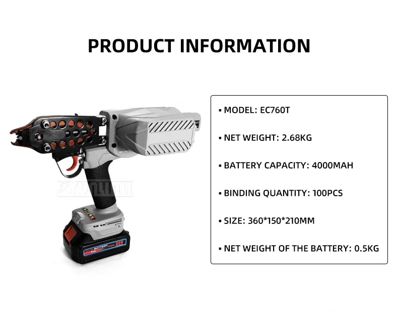 20V Cordless C-Ring Gun – Makita Battery Compatible, Includes 400 C-Rings (760 Tie, 7C/7E)