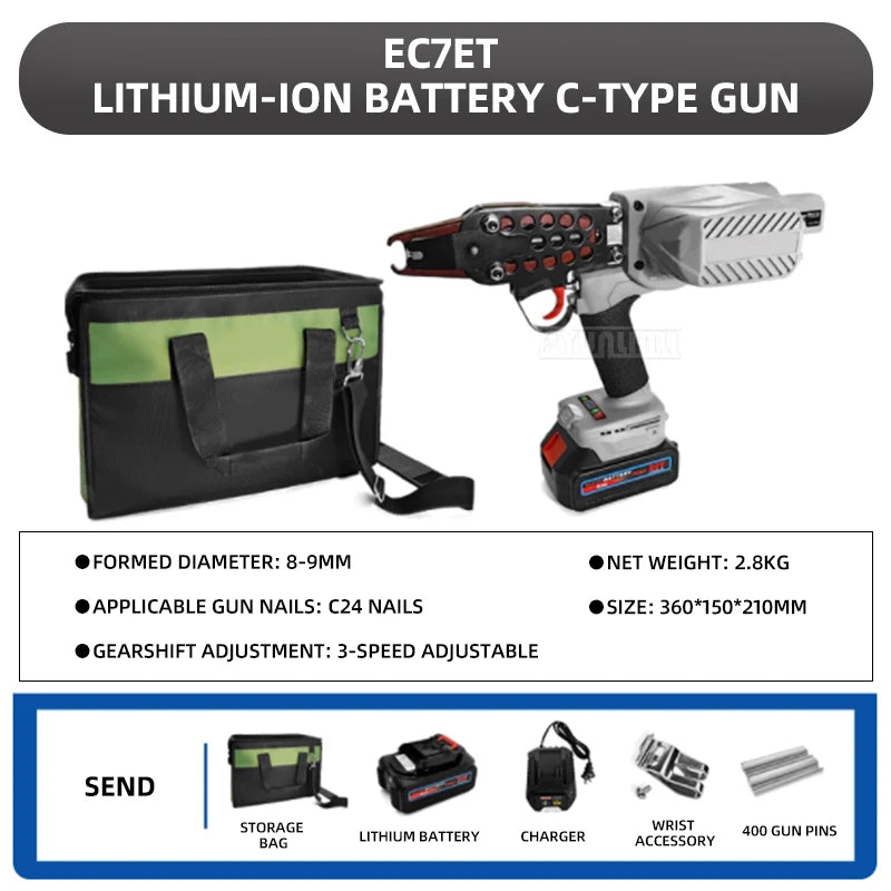 20V Cordless C-Ring Gun – Makita Battery Compatible, Includes 400 C-Rings (760 Tie, 7C/7E)